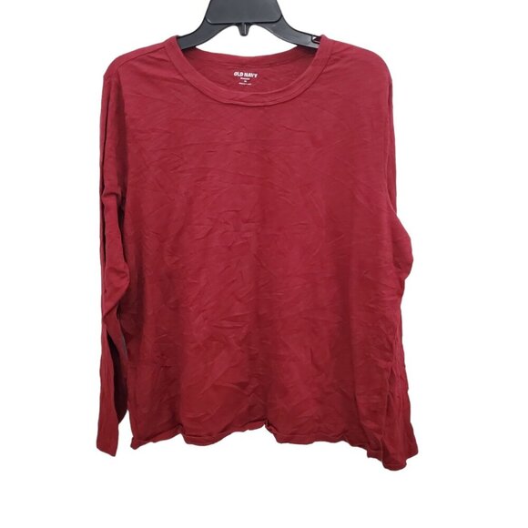 Old Navy Everywear Women's Burgundy Soft 100% Cotton Basic‎ Crew Neck LS Tee XL - Picture 1 of 4